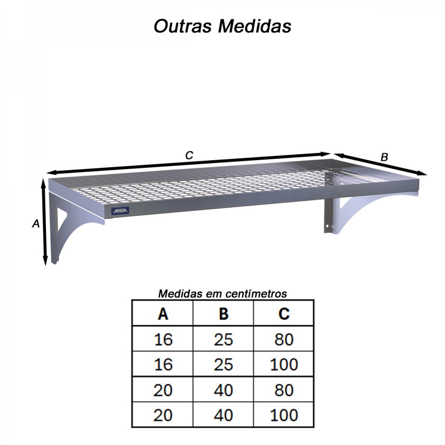 Prateleira Escorredor Inox Gradeada 25 x 100 - Aisa